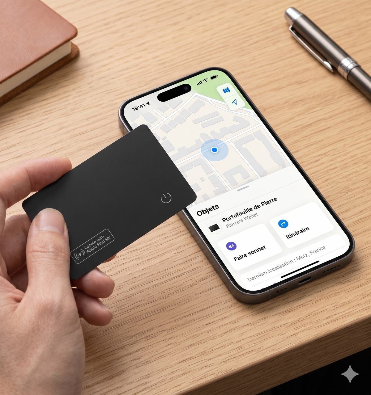 Aucune app à télécharger. Tu ouvres Localiser sur ton iPhone, tu l'ajoutes, c'est fait.